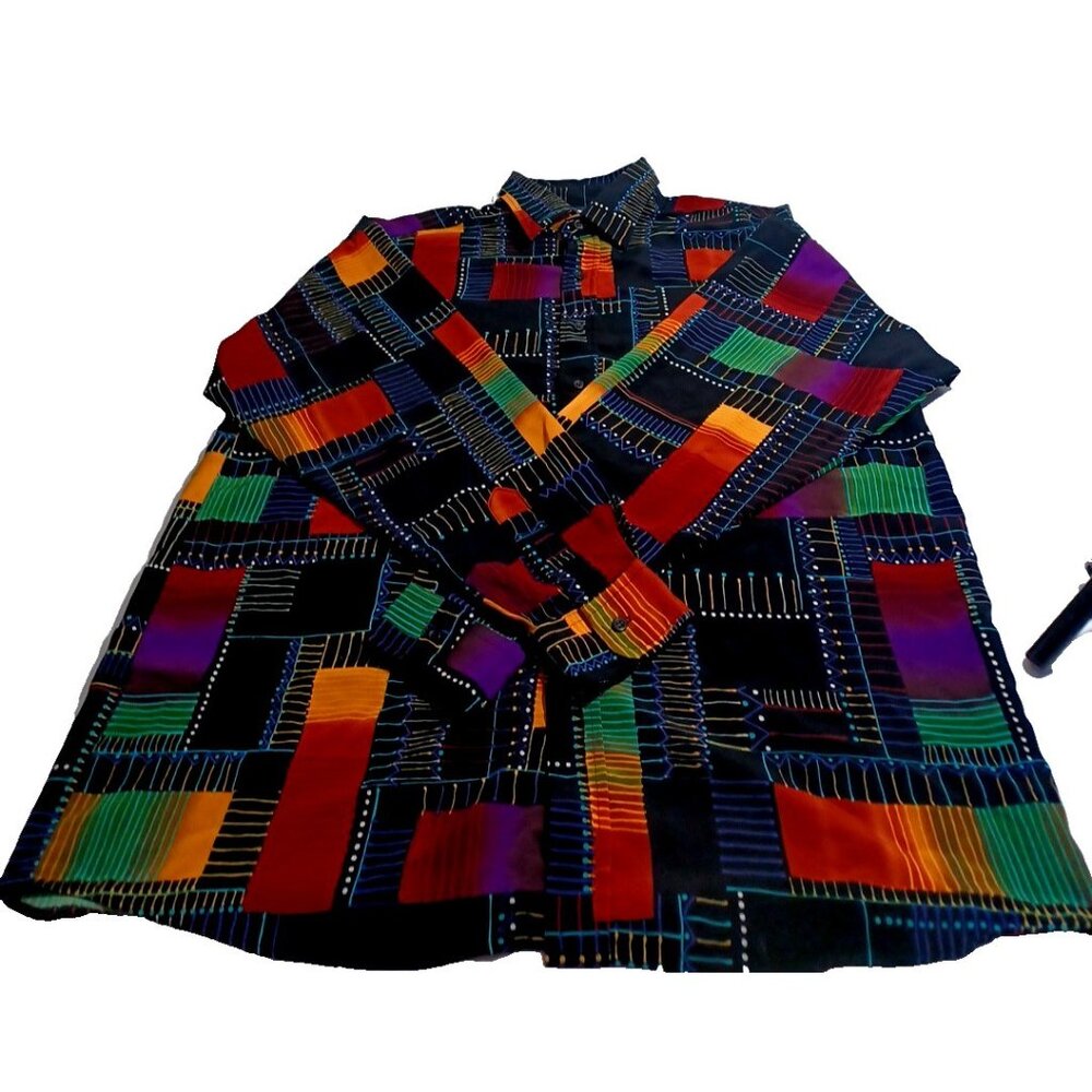 NWOT Vtg 80s Men's Panhandle Slim Colorful Western Button Down Shirt XL 17-17.5 - Picture 2 of 15